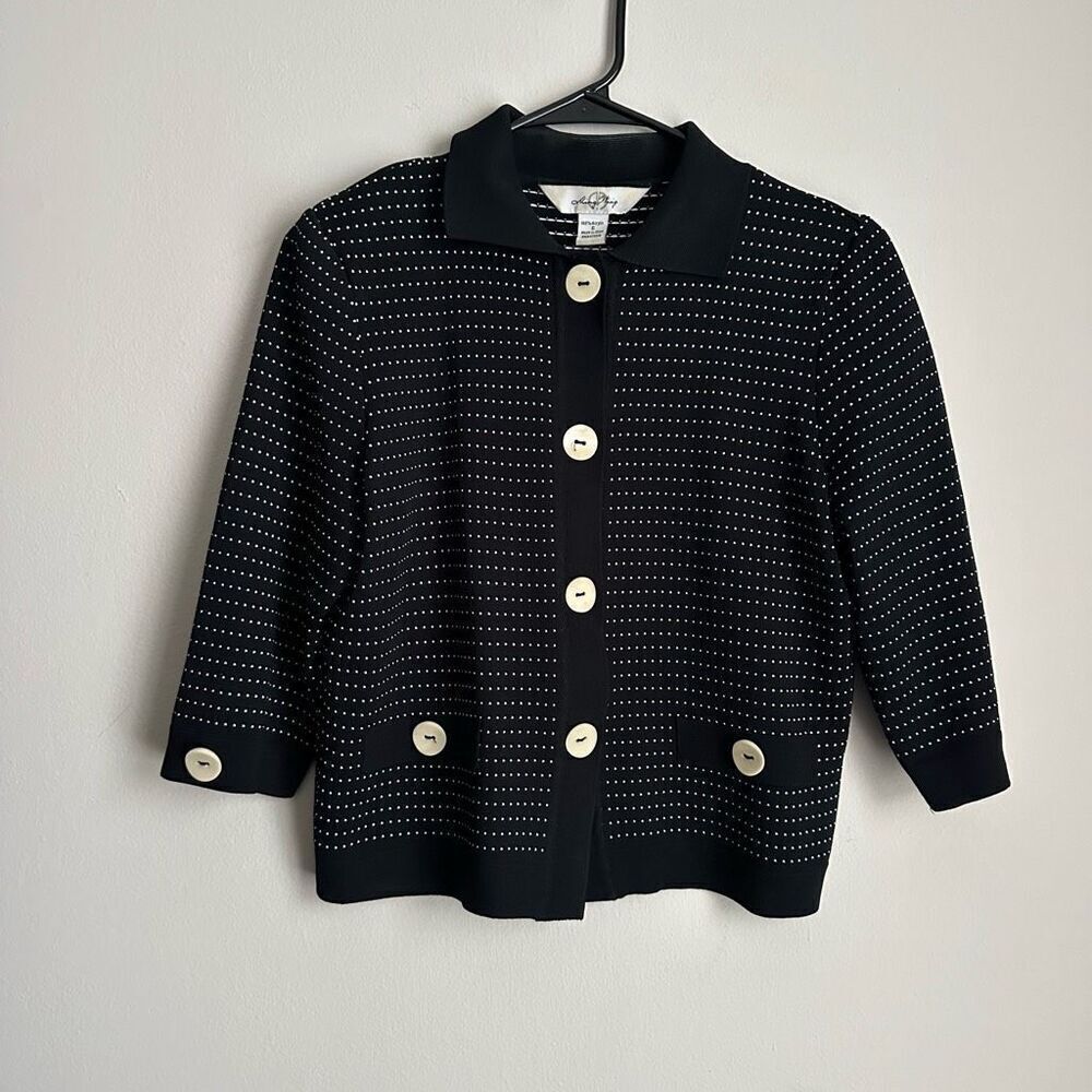 Ming Wang Button Front Collared Acrylic Cardigan size Small